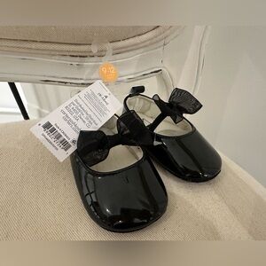 🦢 9~12 Mth Black Fancy Baby Dress Shoes with Tulle Bow NWT